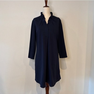 NWT NIC+ZOE Ruffled Long Sleeve Knit Dress, Navy Blue, Petite Medium