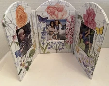 NWOT Creative Papers /Gibson 7”x4” Tri-Fold Photo Frame Floral Butterflies Music