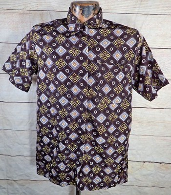 50's 60's Vintage Shirt Womens M/L Psychedelic Diamond Geometric Abstract Print