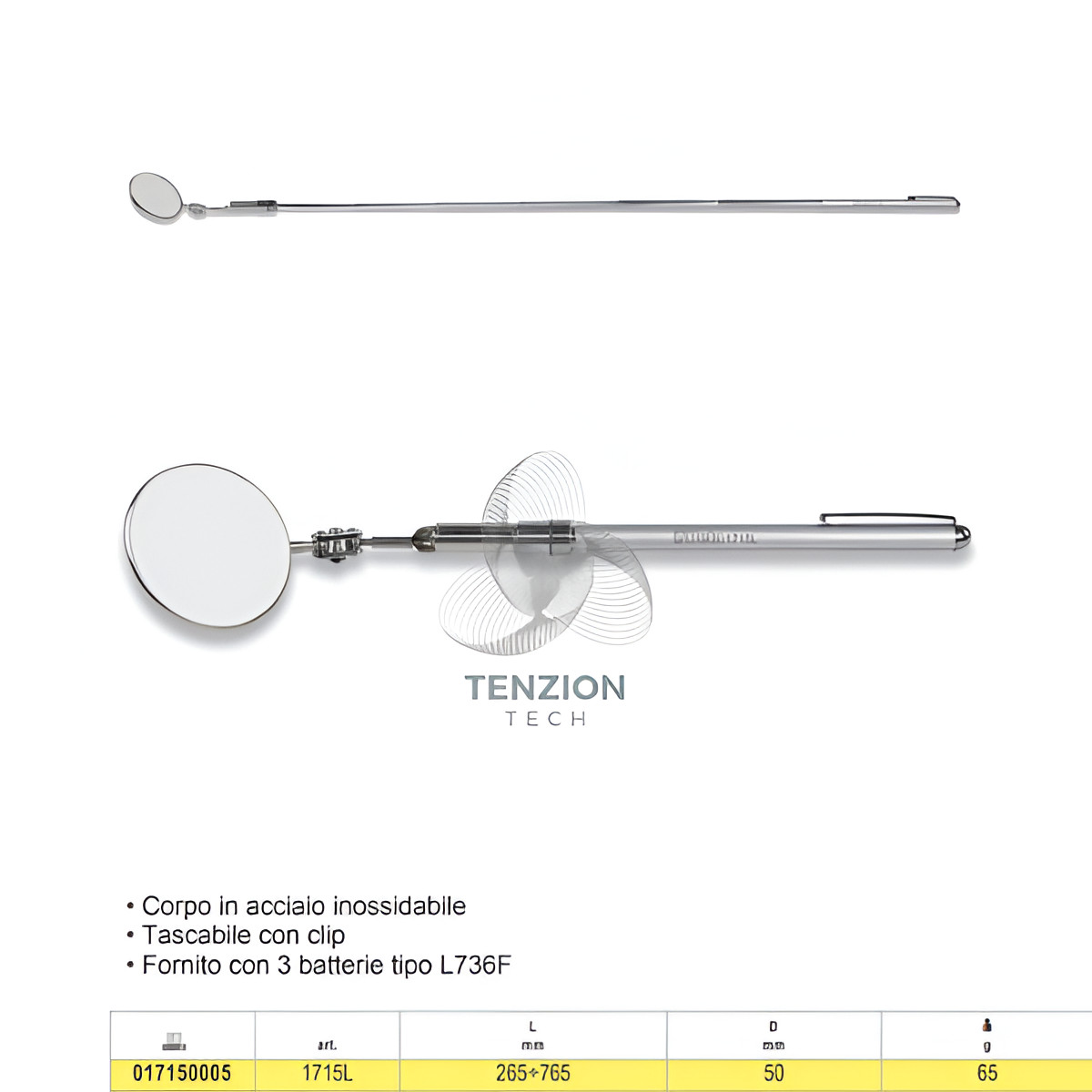 Specchio Ispezione Beta 1715L LED | Telescopico Acciaio Inox 50mm