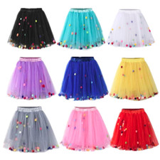 Kid's 4 Layers 3D Mini Bubble Skirt With Little Colorful Puff Balls Tutu Skirts