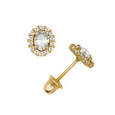 14k Yellow Gold Zircon Oval Baby Screw Back Stud Earrings