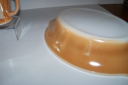 Fire-King Peach Luster Coffee Mugs(2) Cups & Oval Divided Casserole Dish-1950's - Picture 5 of 9