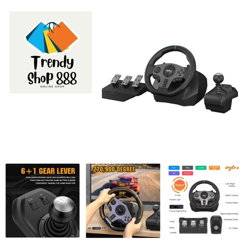 V9 Steering Wheel Gaming for PC,Gaming Steering Wheel 270/900 Degree Racing W...
