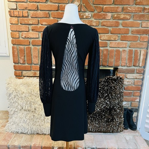 VINTAGE LEONA EDMISTON sz 1 Black Lace Versatile Mesh Cocktail Event Party Dress - Picture 6 of 7