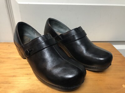 Dansko Solstice Heeled Clog Black Leather Slip On Shoe Women's 41 