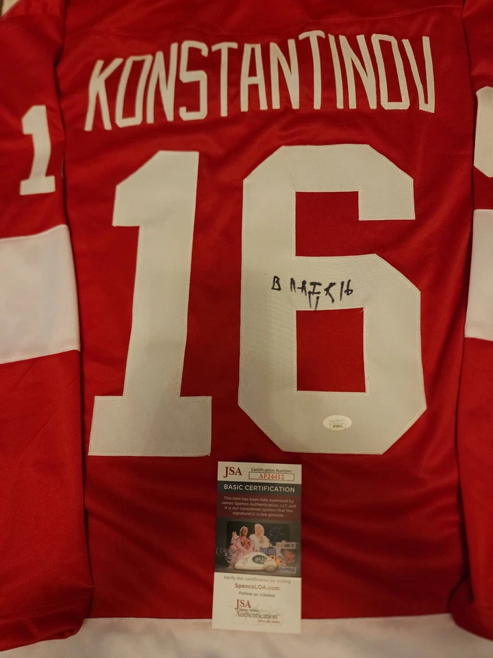 Vladimir Konstantinov Custom Detroit Red Autographed Jersey JSA COA - Image 3 of 4