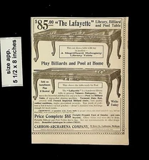1904 Carrom-Archarena Lafayette Billiards and Pool Table Vintage Print Ad 17593
