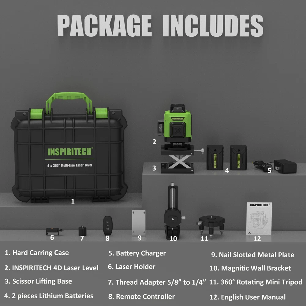 Inspiritech 4x360 Laser Level for Precise Floor Wall and Ceiling Alignment