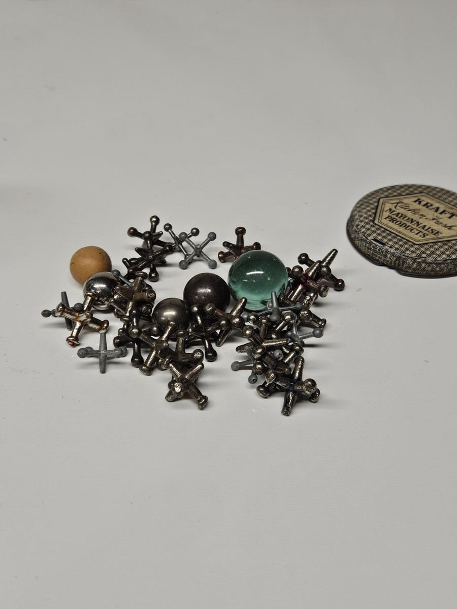 Vintage Jacks / Jax And Vintage Clay Marbles Game Pieces