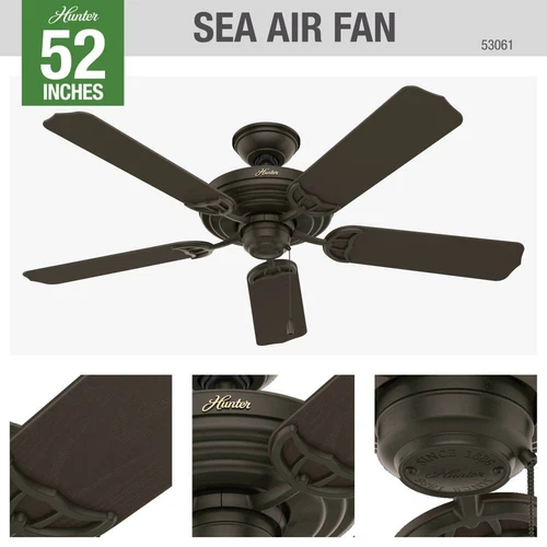 Hunter 52" Sea Air Outdoor Ceiling Fan Wet Rated Pull Chain Traditional NO LIGHT - Picture 13 of 21