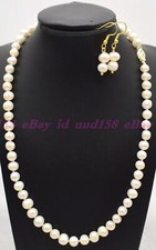 Genuine Natural 7-8mm White Freshwater Cultured Pearl Necklace Earring 18" Set