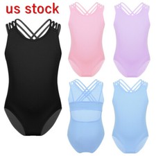 Girls KIds Strappy Cut Out Back Ballet Dance Gymnastics Leotard Jumpsuit