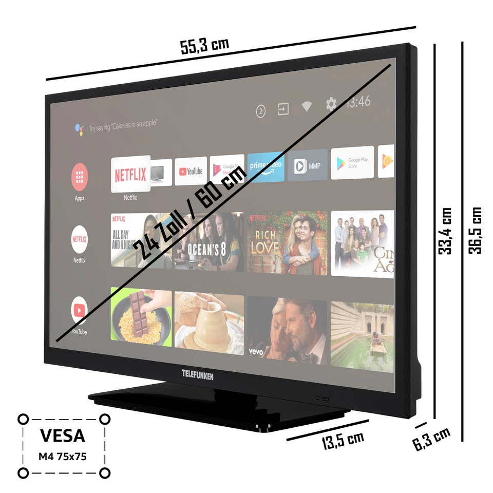 Telefunken XH24AN550MV 24 Zoll Fernseher (Android Smart TV, HD-Ready, 12 Volt) - Bild 3 von 4