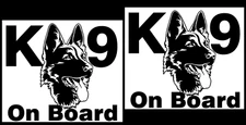 K9 German Shepherd on Board TWO 6" Black Vinyl Decals Car Truck Van Camper RV