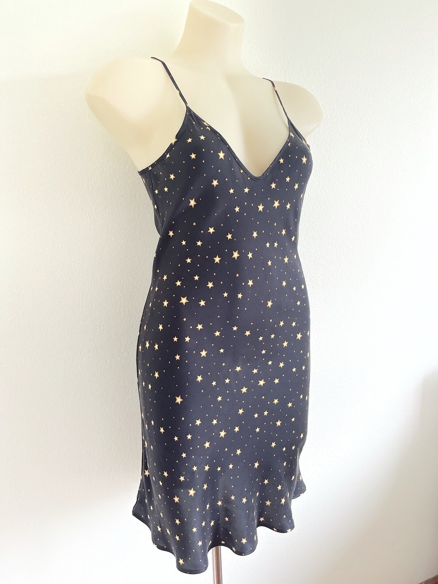 silk laundry star dress Silk Laundry Shorts 90's Slip Dress Black Cosmos Star Constellation Silk Size XS
