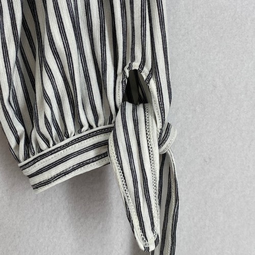 MAX STUDIO Top 2X Plus Jersey Tie Cuff 3/4 Sleeve Stretch Striped Black White - Picture 7 of 13