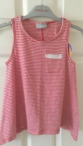 RED & WHITE STRIPE - SLEEVELESS COTTON TOP AGE 6YRS - LACE TRIM POCKET - BNWT - Picture 3 of 10