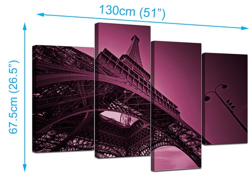 Paris Eiffel Tower Plum Canvas Pictures Set 130cm Wide Prints XL 4015 - Picture 5 of 9