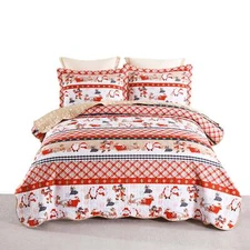 Twin/Full Christmas Plaid Sleigh Quilt Bedspread Set Holiday Bedding Set