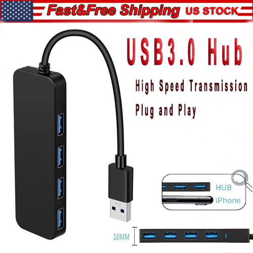4-Port USB 3.0 Hub for Laptop, Flash Drive & HDD - High-Speed Data Expander