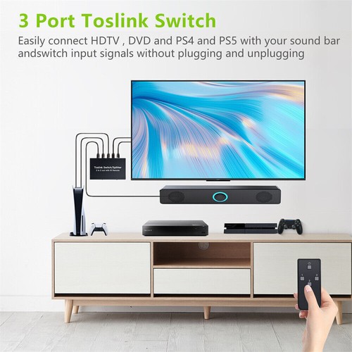 3-In 2-Out Digital Optical Audio Switcher Toslink Switch Box+ Ir Fernbedienung - Afbeelding 5 van 7