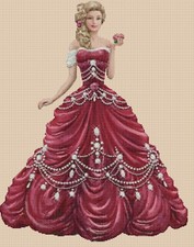  Elegant Lady Red Dress Full Length Cross Stitch Chart No. 1-156AA