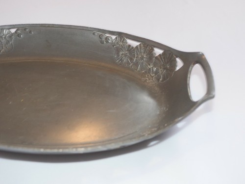 Antique vintage Jugendstil Orivit AOG 3007 Pewter Oval Tray Dish Bread Bowl - Picture 9 of 9