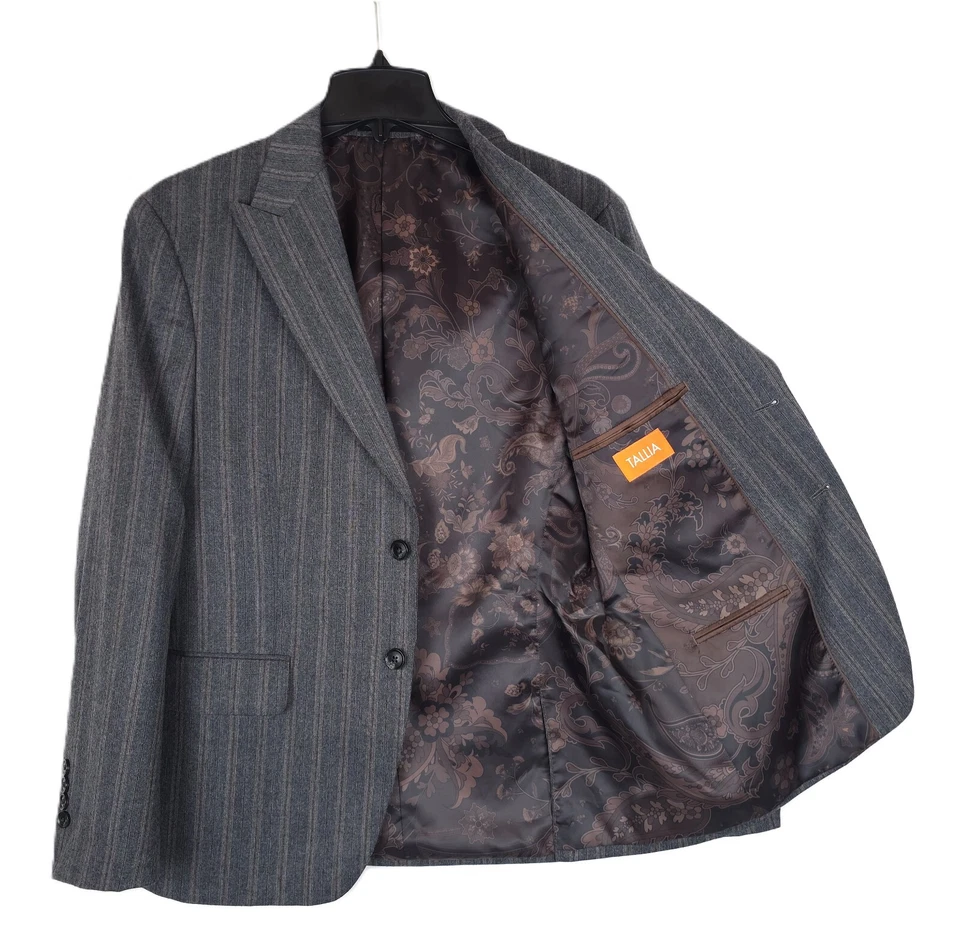 Tallia Men's Slim-Fit Wool 2-Piece Suit Charcoal Brown Pinstripe 40S 30x32 NWT - Image 3 of 4