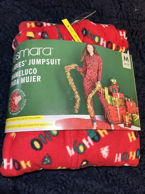 Esmara Ladies 1 Pc Holiday Fleece Cozy Pajamas Size M 8/10 With Hood Jumpsuit