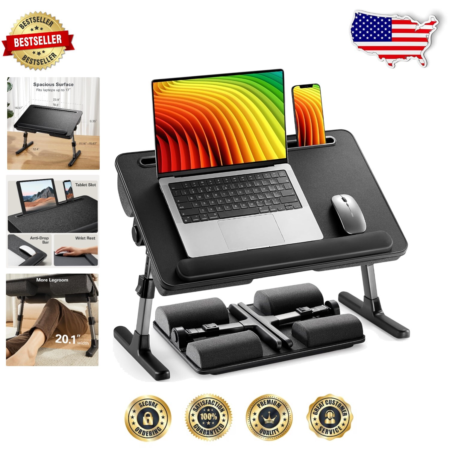 Lightweight Laptop Bed Desk with Built-in Device Slots & Adjustable Angles