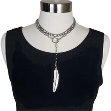 ADORNIA Mixed Chain Feather Lariat Layered Necklace NEW