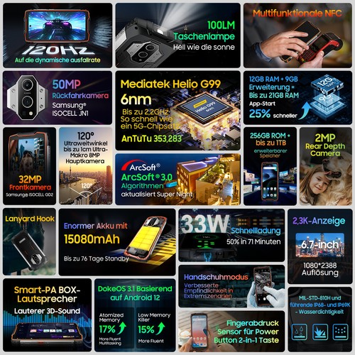 Blackview BV9300 Android 13 Telefon komórkowy 21GB + 256GB 120Hz 15080mAh Outdoor Smartphone - Zdjęcie 3 z 15
