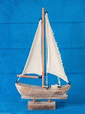 Wooden Sail Boat Handcrafted Nautical Home Decor 11"H