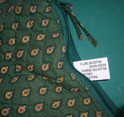 Green Floral Print Quilted Tote, Shoulder Purse zippered w/ cloth strap ~15x12x3 - Picture 10 of 10