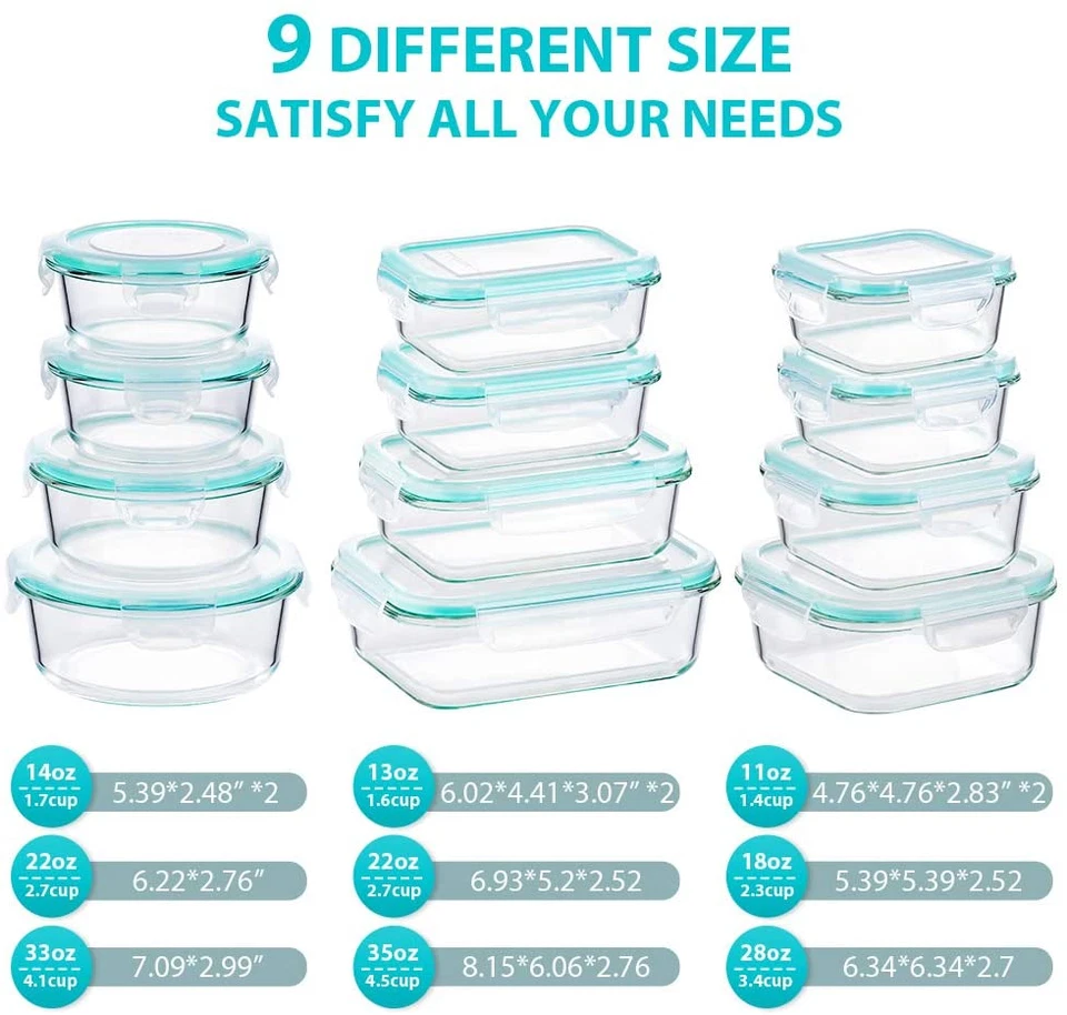 BAYCO Glass Food Storage Containers with Lids, [24 Piece] Glass Meal Prep Contai - Image 2 of 4