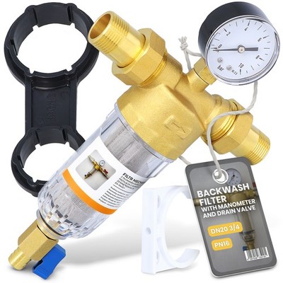 Rückspülfilter Wasserfilter 3/4 DN20 Manometer Feinfilter Ablassventil Vorfilter