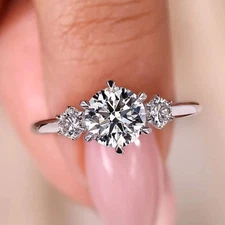 2.1TCW Round Cut Moissanite Three Stone Engagement Ring For Women 14K White Gold
