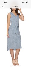 H by Halston Womens Sz 10 Blue Knit Sleeveless V-Neck Dress with Built in Belt