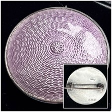 Vintage Antique JA&S HM Sterling Silver Lilac Guilloche Enamel Brooch Pin