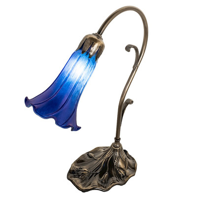 Meyda Lighting 15'' High Blue Tiffany Pond Lily Accent Lamp, Blue/Brass - 17056