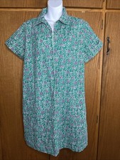 Vintage Anthony Richards House Coat Dress Mumu 3/4 Zip Jade W/purple Flowers 16P