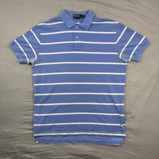 Polo Ralph Lauren Mens XL Blue White Striped Short Sleeve Pique Polo Shirt Logo