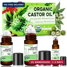 3-in-1 Castor Oil Roll on for Eye,Face,Body Skin,Certified Organic Cold Pressed