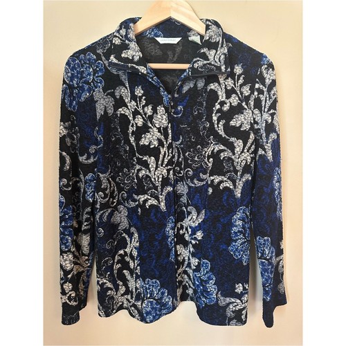 Laura Ashley, Cardigan giacca testurizzato Laura Ashley vintage full zip finto collo blu floreale S