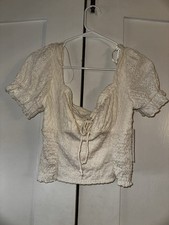 Kirious Los Angeles White Puff Sleeve Crop Top / Size:  L / BNWT! 