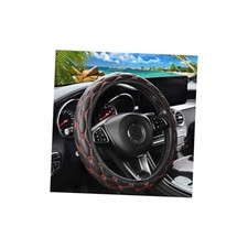 Car Steering Wheel Cover, PU Leather Non-Slip Lantern Pattern Vehicle Black/Red