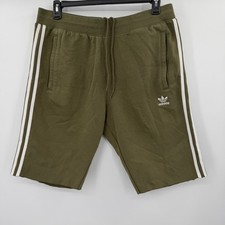 Adidas Originals Mens XL Olive Green 3-Stripe Fleece Sweat Shorts Trefoil Logo
