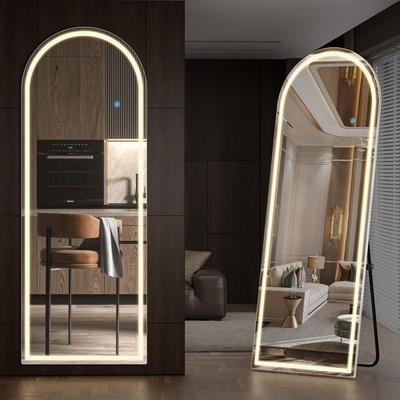Arched Full Length Mirror with LED Lights, 60''x16'' Floor Length Mirror with S...