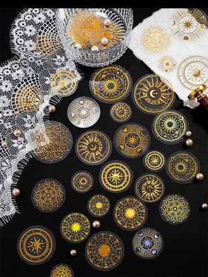 30 Pcs Gold Foiled Clear Stickers, Magic Planet, Bullet Journal,Junk Journal